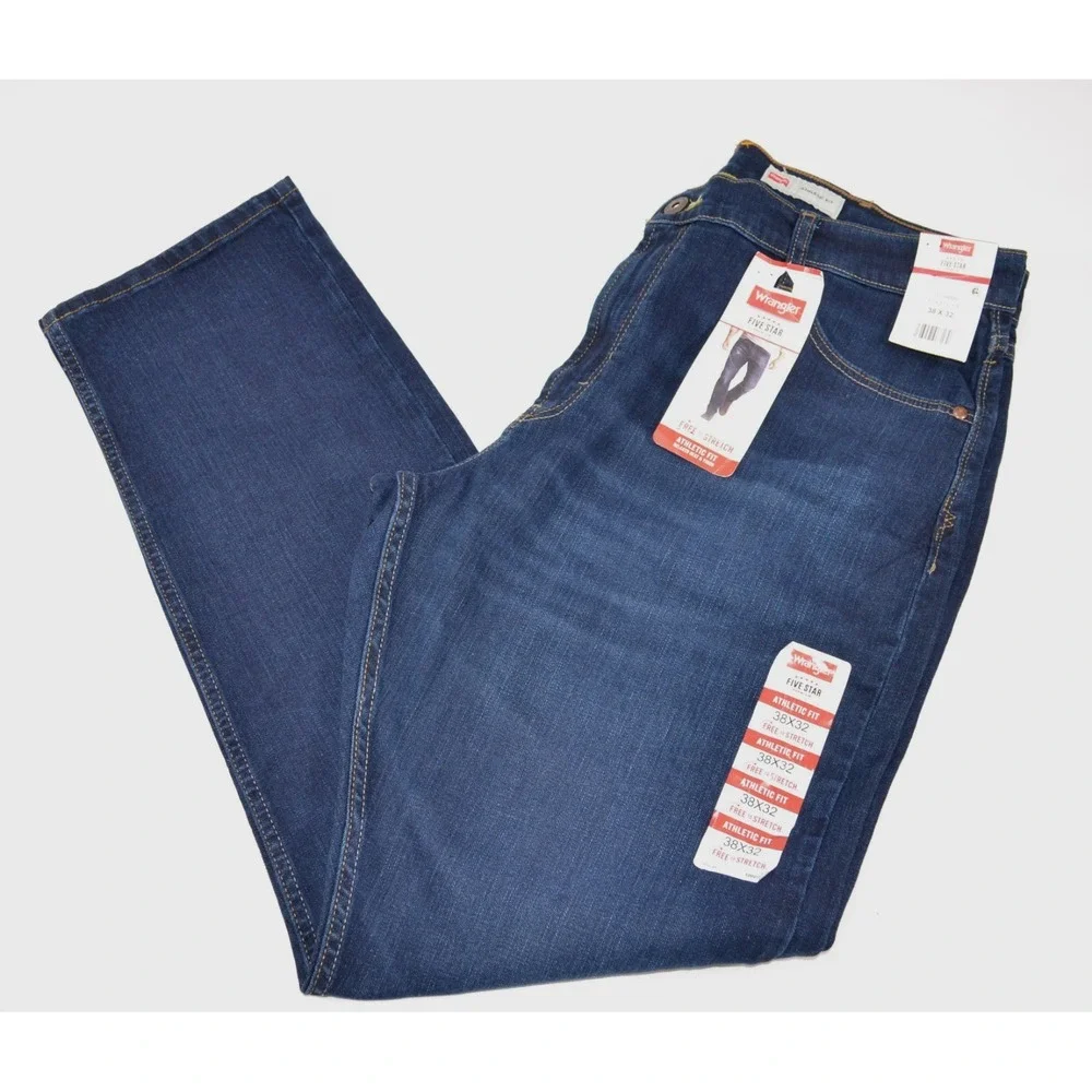 Wrangler Five Star Jeans Athletic Fit Blue Denim Jeans Mens 38x32 Dark Wash Nwts